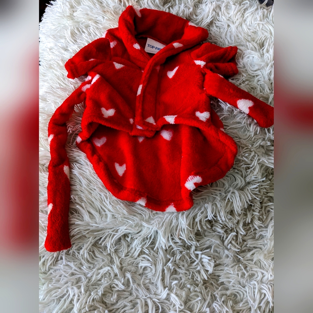 Valentine's Day Ready! Top Paw Red Heart Robe for Small Dogs (max 16 lbs)
